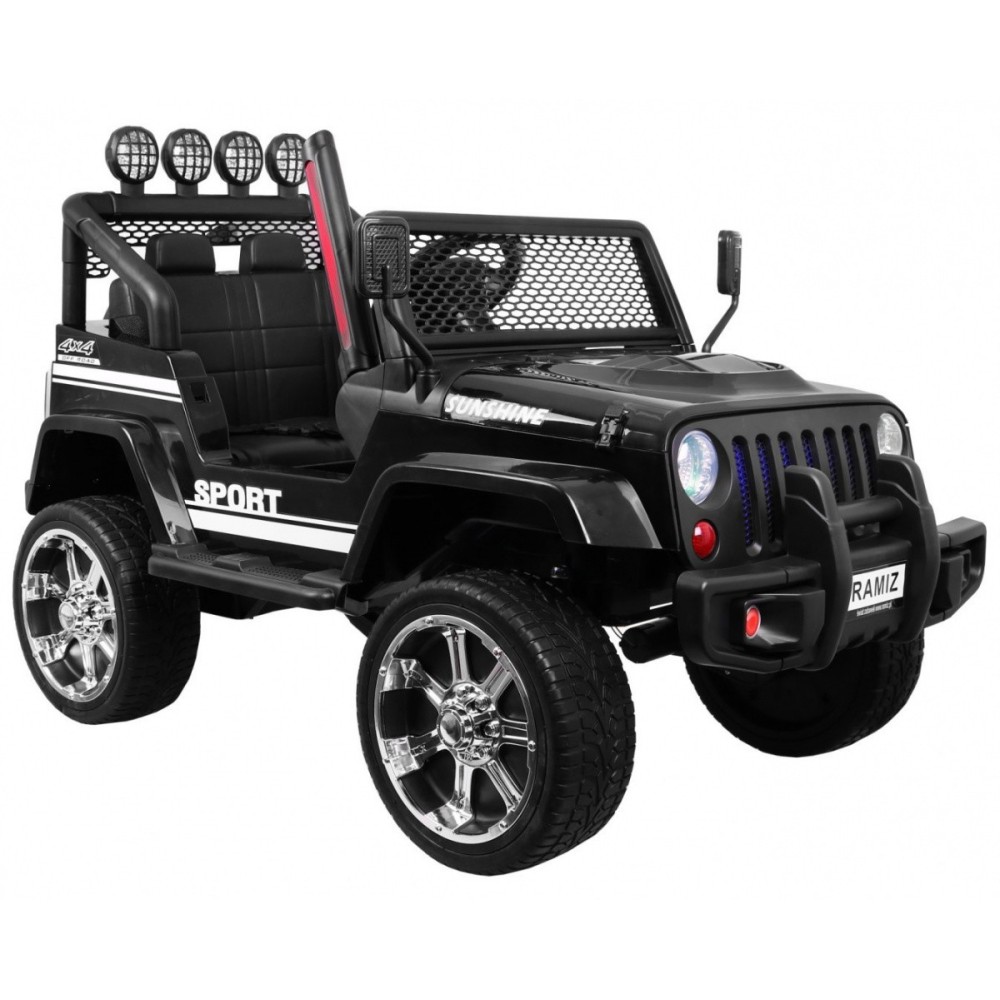 JOKO Elektrické autičko Jeep Raptor 4x4, penové kolesá, USB, FM rádio, kožené sedadlo, čierne