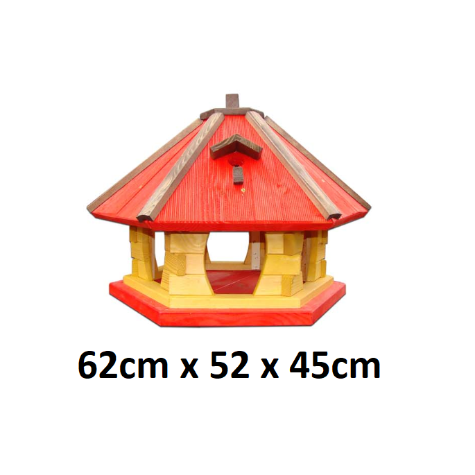 MKSTOR Drevené kŕmitko pre vtáky 62cmx52x45cm, vtáčia búdka, červená