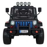 JOKO Elektrické autičko Jeep Raptor 4x4, penové kolesá, USB, FM rádio, kožené sedadlo, čierne s červenými kolesami