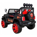 JOKO Elektrické autičko Jeep Raptor 4x4, penové kolesá, USB, FM rádio, kožené sedadlo, čierne s červenými kolesami