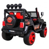 JOKO Elektrické autičko Jeep Raptor 4x4, penové kolesá, USB, FM rádio, kožené sedadlo, čierne s červenými kolesami