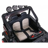 JOKO Elektrické autičko Jeep Raptor 4x4, penové kolesá, USB, FM rádio, kožené sedadlo, čierne s červenými kolesami