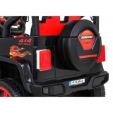 JOKO Elektrické autičko Jeep Raptor 4x4, penové kolesá, USB, FM rádio, kožené sedadlo, čierne s červenými kolesami