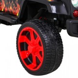 JOKO Elektrické autičko Jeep Raptor 4x4, penové kolesá, USB, FM rádio, kožené sedadlo, čierne s červenými kolesami