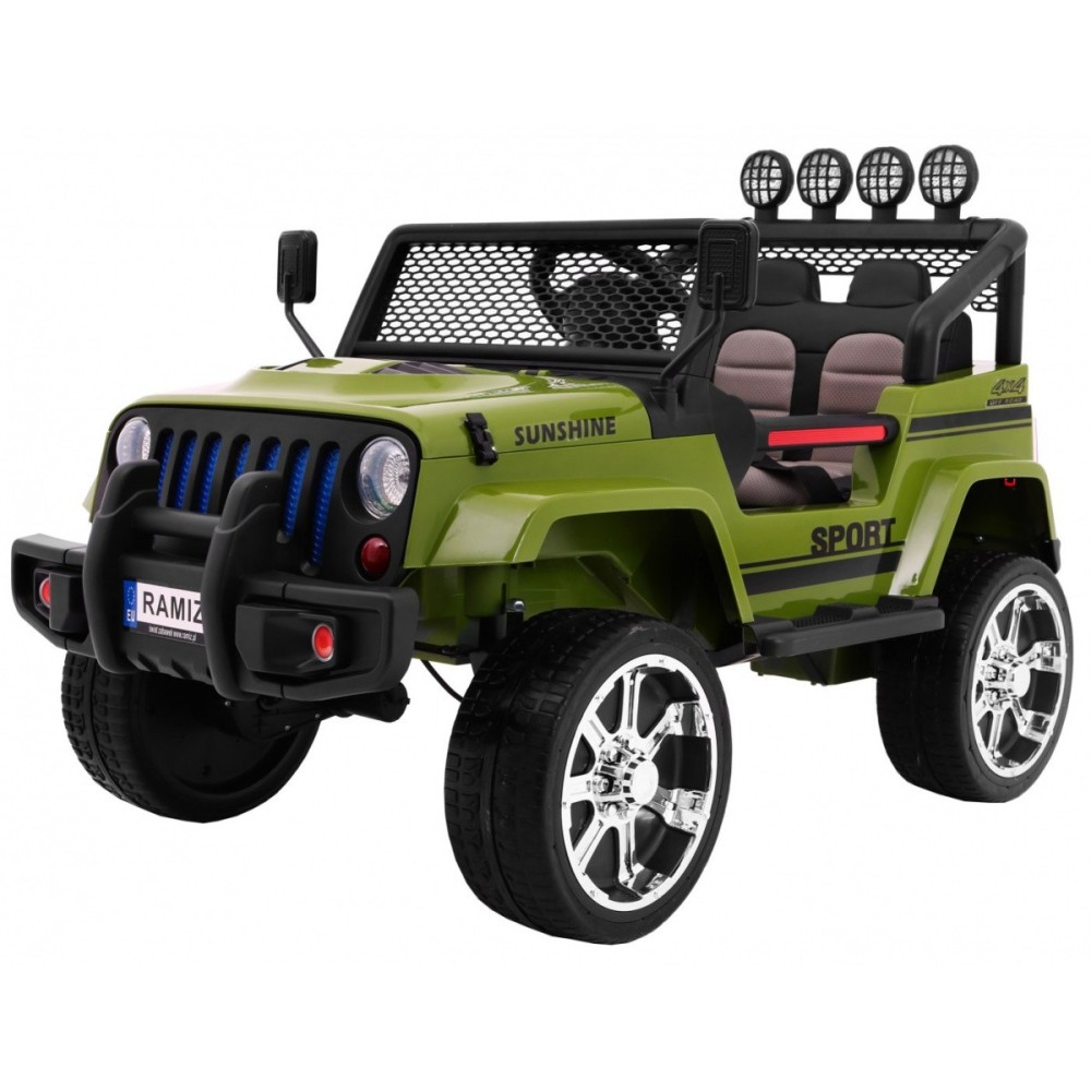 JOKO Elektrické autičko Jeep Raptor 4x4, penové kolesá, USB, FM rádio, kožené sedadlo, zelené