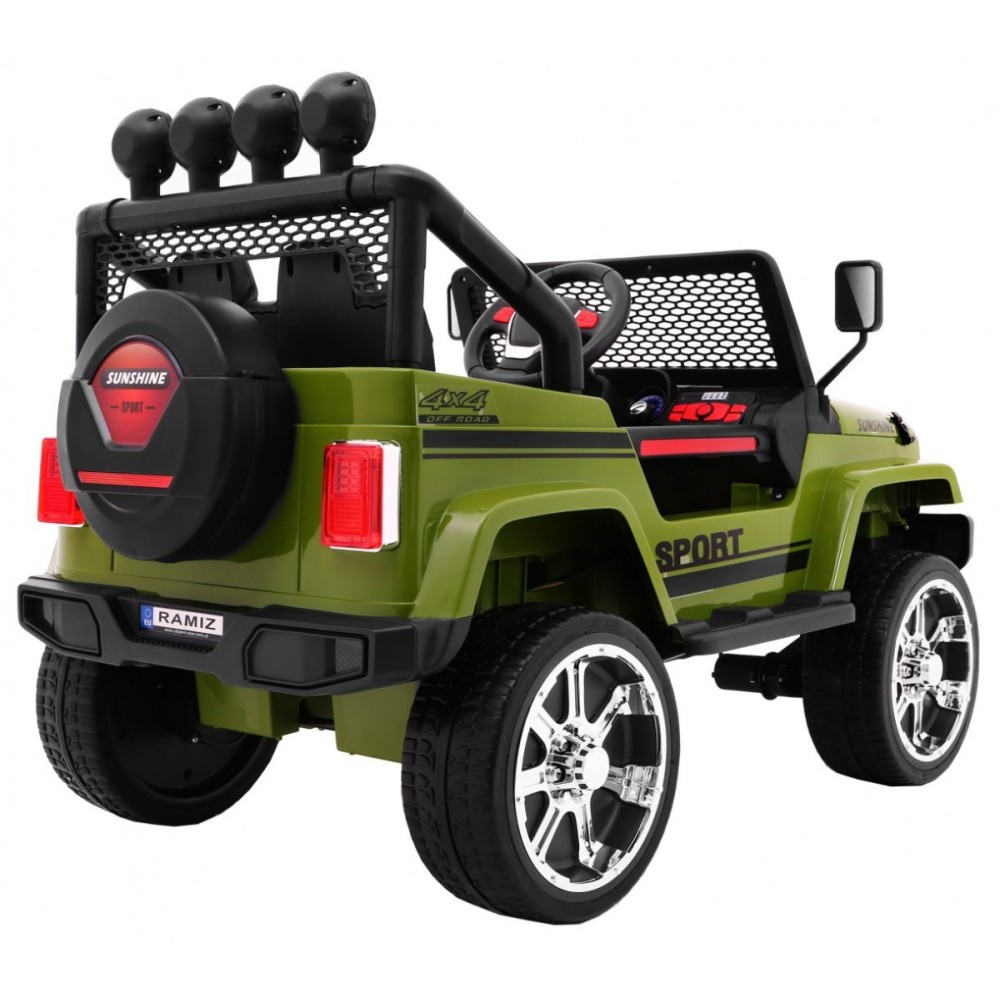 JOKO Elektrické autičko Jeep Raptor 4x4, penové kolesá, USB, FM rádio, kožené sedadlo, zelené