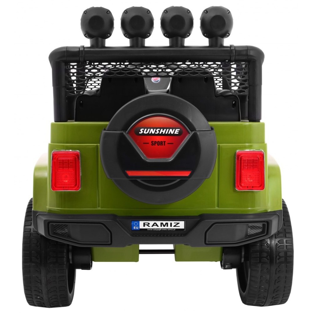 JOKO Elektrické autičko Jeep Raptor 4x4, penové kolesá, USB, FM rádio, kožené sedadlo, zelené