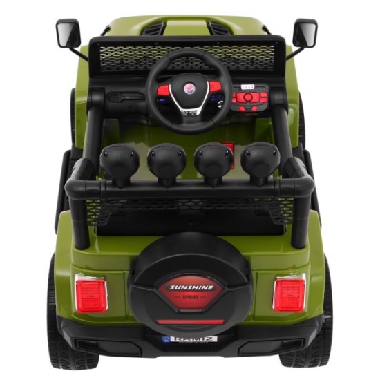 JOKO Elektrické autičko Jeep Raptor 4x4, penové kolesá, USB, FM rádio, kožené sedadlo, zelené
