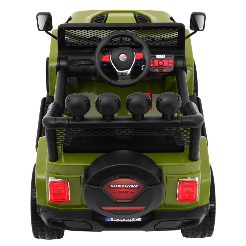 JOKO Elektrické autičko Jeep Raptor 4x4, penové kolesá, USB, FM rádio, kožené sedadlo, zelené