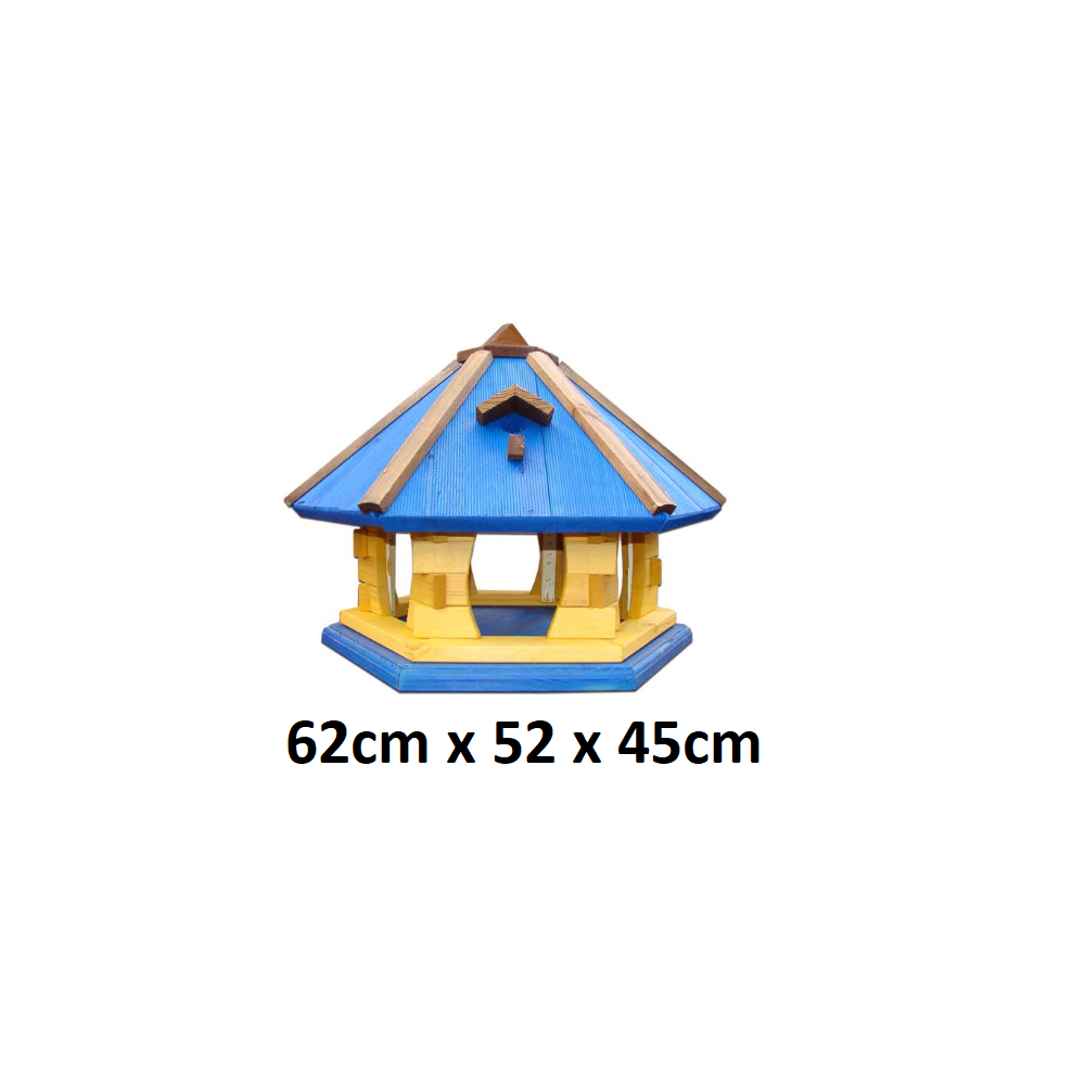 MKSTOR Drevené kŕmitko pre vtáky 62cmx52x45cm, vtáčia búdka, modrá