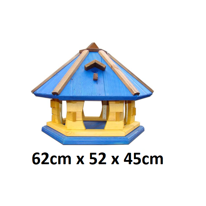 MKSTOR Drevené kŕmitko pre vtáky 62cmx52x45cm, vtáčia búdka, modrá