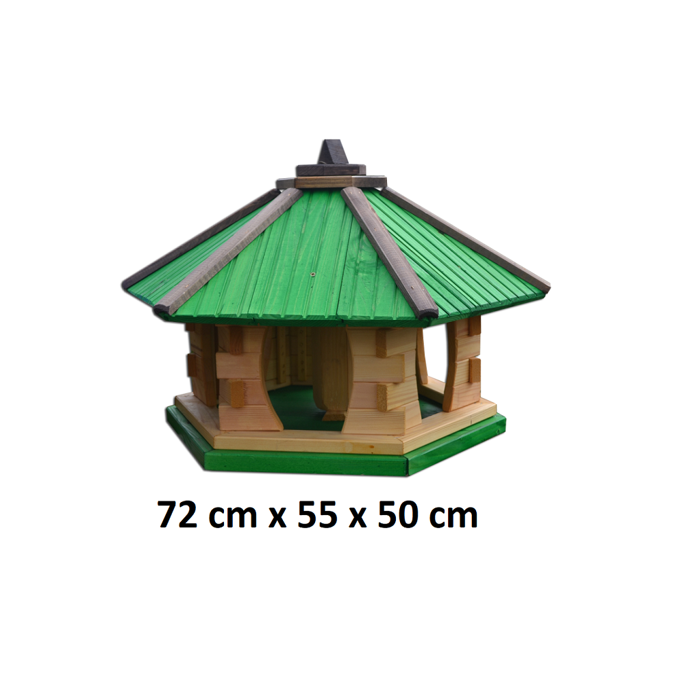 MKSTOR Drevené kŕmitko pre vtáky 72cm x 55 x 50cm, vtáčia búdka so zásobníkom jedla, zelená