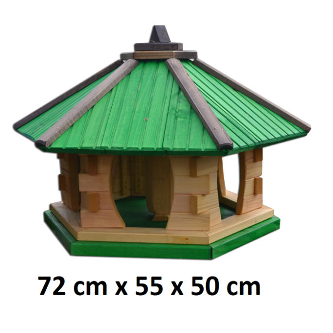 MKSTOR Drevené kŕmitko pre vtáky 72cm x 55 x 50cm, vtáčia búdka so zásobníkom jedla, zelená