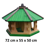 MKSTOR Drevené kŕmitko pre vtáky 72cm x 55 x 50cm, vtáčia búdka so zásobníkom jedla, zelená