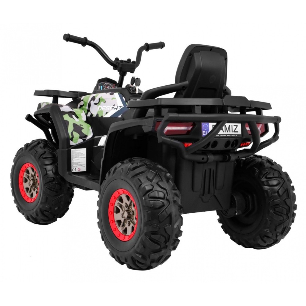 JOKO Elektrická štvorkolka 4x4 ATV Desert, penové kolesá, kožené sedadlo, maskáčová
