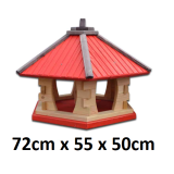 MKSTOR Drevené kŕmitko pre vtáky 72cmx55x50cm, vtáčia búdka so zásobníkom jedla, červená
