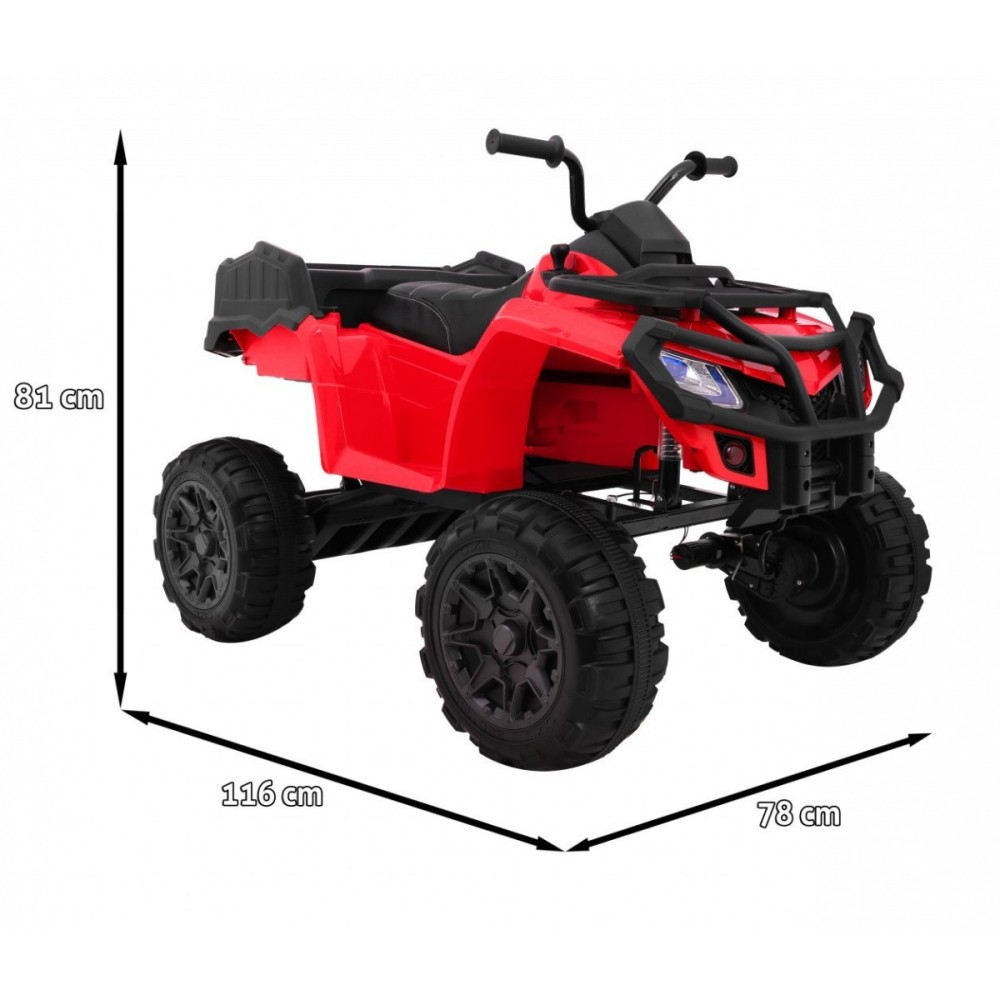 Joko, Veľká Elektrická štvorkolka 4x4 XL ATV, kožené sedadlo, penové kolesá, rádio, USB, červená