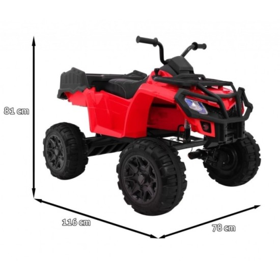 JOKO Veľká Elektrická štvorkolka 4x4 XL ATV s Diaľkovým ovládaním, kožené sedadlo, penové kolesá, rádio, USB, červená