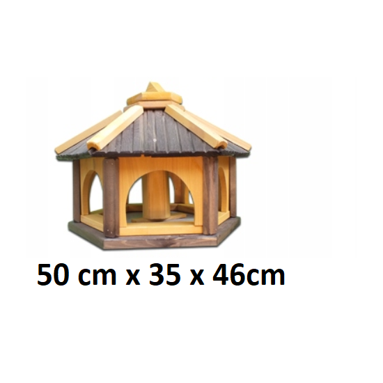 MKSTOR Drevené kŕmitko pre vtáky 50x35x46cm, vtáčia búdka so zásobníkom jedla, sivá