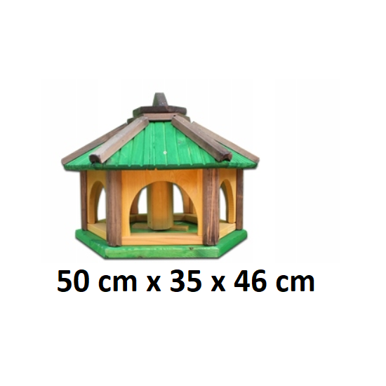 MKSTOR Drevené kŕmitko pre vtáky 50x35x46cm, vtáčia búdka so zásobníkom jedla, zelená