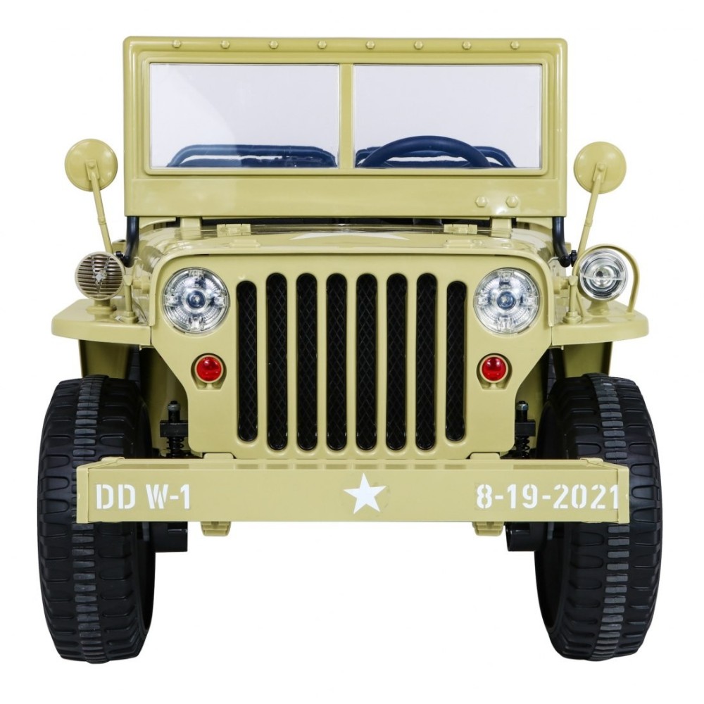 JOKO Elektrické autíčko Retro Vojenský Jeep 4x4, 3 miestny, 4x90W, 24V, kožené sedadlo, penové kolesá, nosnosť 60kg, béžové
