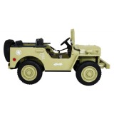 JOKO Elektrické autíčko Retro Vojenský Jeep 4x4, 3 miestny, 4x90W, 24V, kožené sedadlo, penové kolesá, nosnosť 60kg, béžové