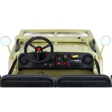 JOKO Elektrické autíčko Retro Vojenský Jeep 4x4, 3 miestny, 4x90W, 24V, kožené sedadlo, penové kolesá, nosnosť 60kg, béžové