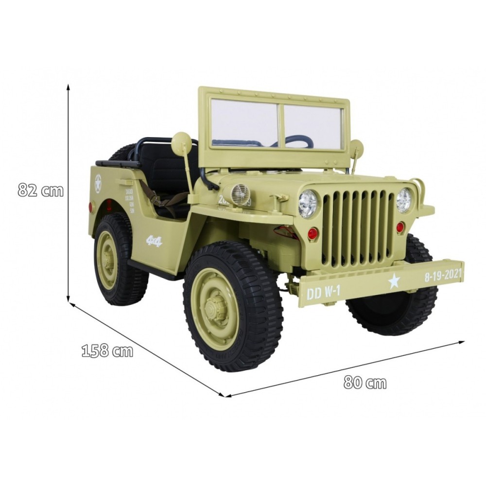 JOKO Elektrické autíčko Retro Vojenský Jeep 4x4, 3 miestny, nosnosť 60kg, kožené sedadlo, penové kolesá, béžové