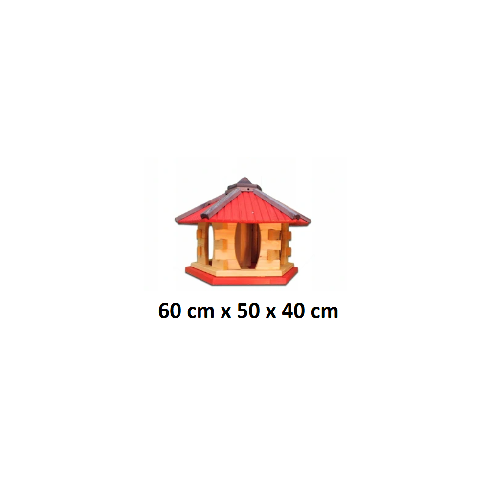 MKSTOR Drevené kŕmitko pre vtáky 60cmx50x40cm, vtáčia búdka so zásobníkom jedla, červená