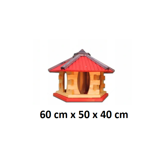 MKSTOR Drevené kŕmitko pre vtáky 60cmx50x40cm, vtáčia búdka so zásobníkom jedla, červená