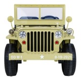JOKO Elektrické autíčko Retro Vojenský Jeep 4x4, 3 miestny, nosnosť 60kg, kožené sedadlo, penové kolesá, béžové