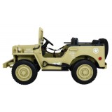 JOKO Elektrické autíčko Retro Vojenský Jeep 4x4, 3 miestny, nosnosť 60kg, kožené sedadlo, penové kolesá, béžové