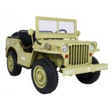 JOKO Elektrické autíčko Retro Vojenský Jeep 4x4, 3 miestny, nosnosť 60kg, kožené sedadlo, penové kolesá, béžové