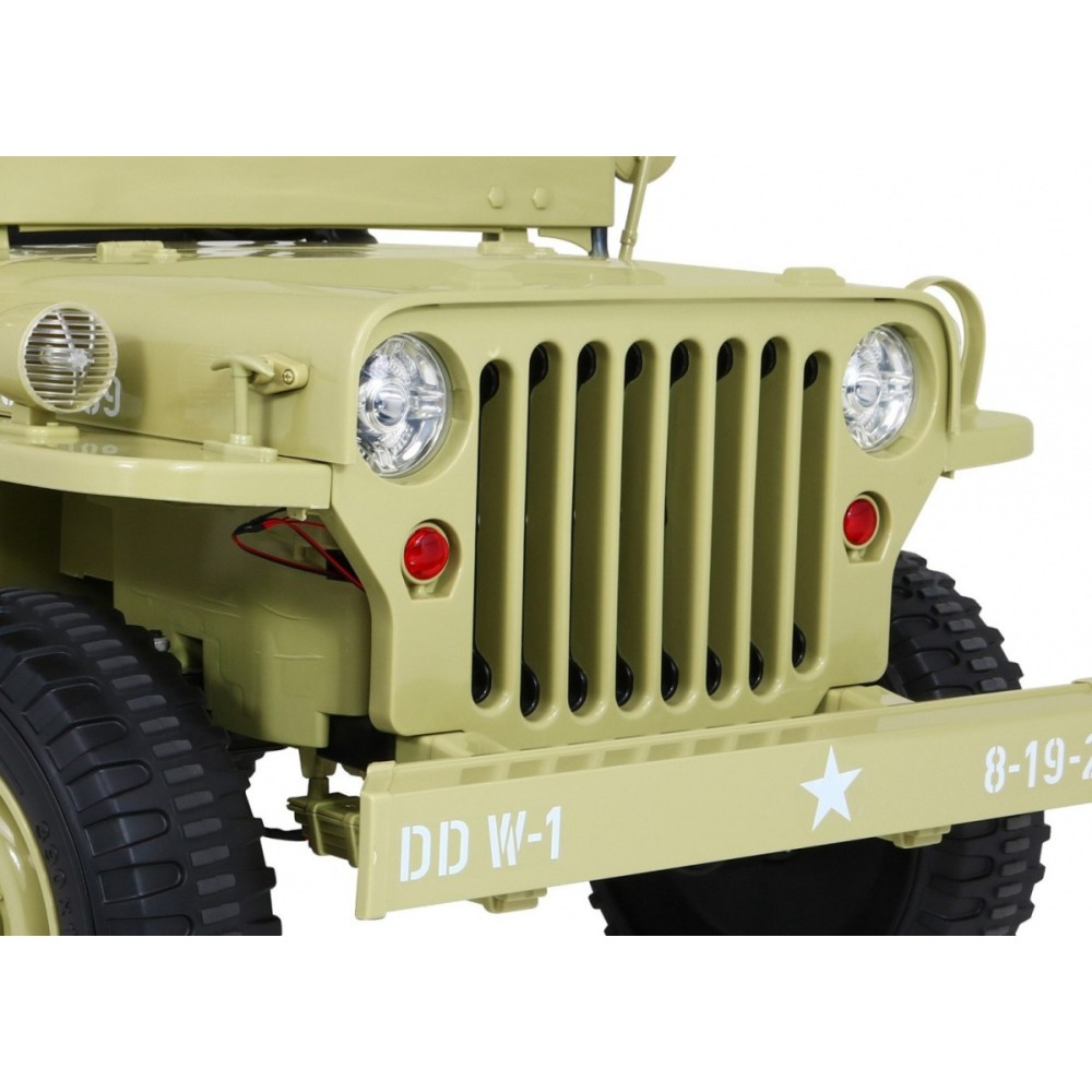 JOKO Elektrické autíčko Retro Vojenský Jeep 4x4, 3 miestny, nosnosť 60kg, kožené sedadlo, penové kolesá, béžové