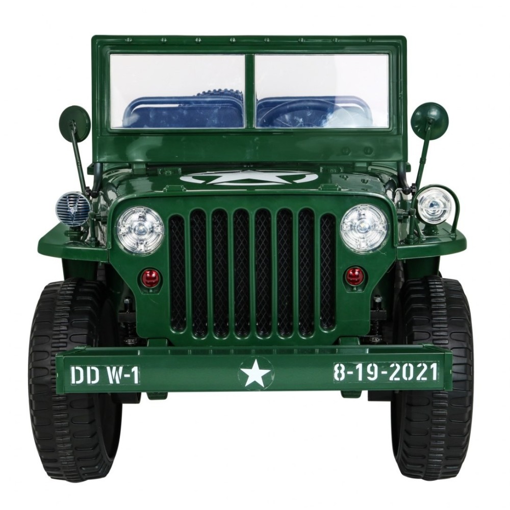 JOKO Elektrické autíčko Retro Vojenský Jeep 4x4, 3 miestny, nosnosť 60kg, kožené sedadlo, penové kolesá, zelené