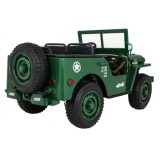 JOKO Elektrické autíčko Retro Vojenský Jeep 4x4, 3 miestny, nosnosť 60kg, kožené sedadlo, penové kolesá, zelené