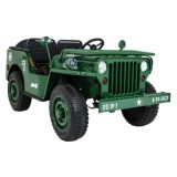 JOKO Elektrické autíčko Retro Vojenský Jeep 4x4, 3 miestny, nosnosť 60kg, kožené sedadlo, penové kolesá, zelené