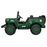 JOKO Elektrické autíčko Retro Vojenský Jeep 4x4, 3 miestny, nosnosť 60kg, kožené sedadlo, penové kolesá, zelené
