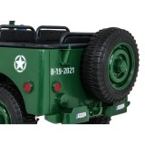 JOKO Elektrické autíčko Retro Vojenský Jeep 4x4, 3 miestny, nosnosť 60kg, kožené sedadlo, penové kolesá, zelené