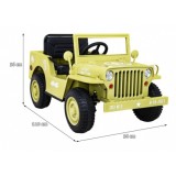 JOKO Elektrické autíčko Jeep Vojenský Retro Military 4x4, kožené sedadlo, penové kolesá, béžové