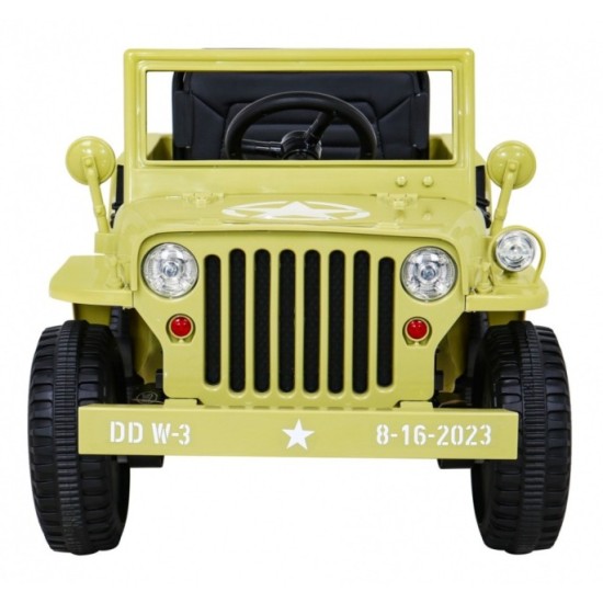 JOKO Elektrické autíčko Jeep Vojenský Retro Military 4x4, kožené sedadlo, penové kolesá, béžové