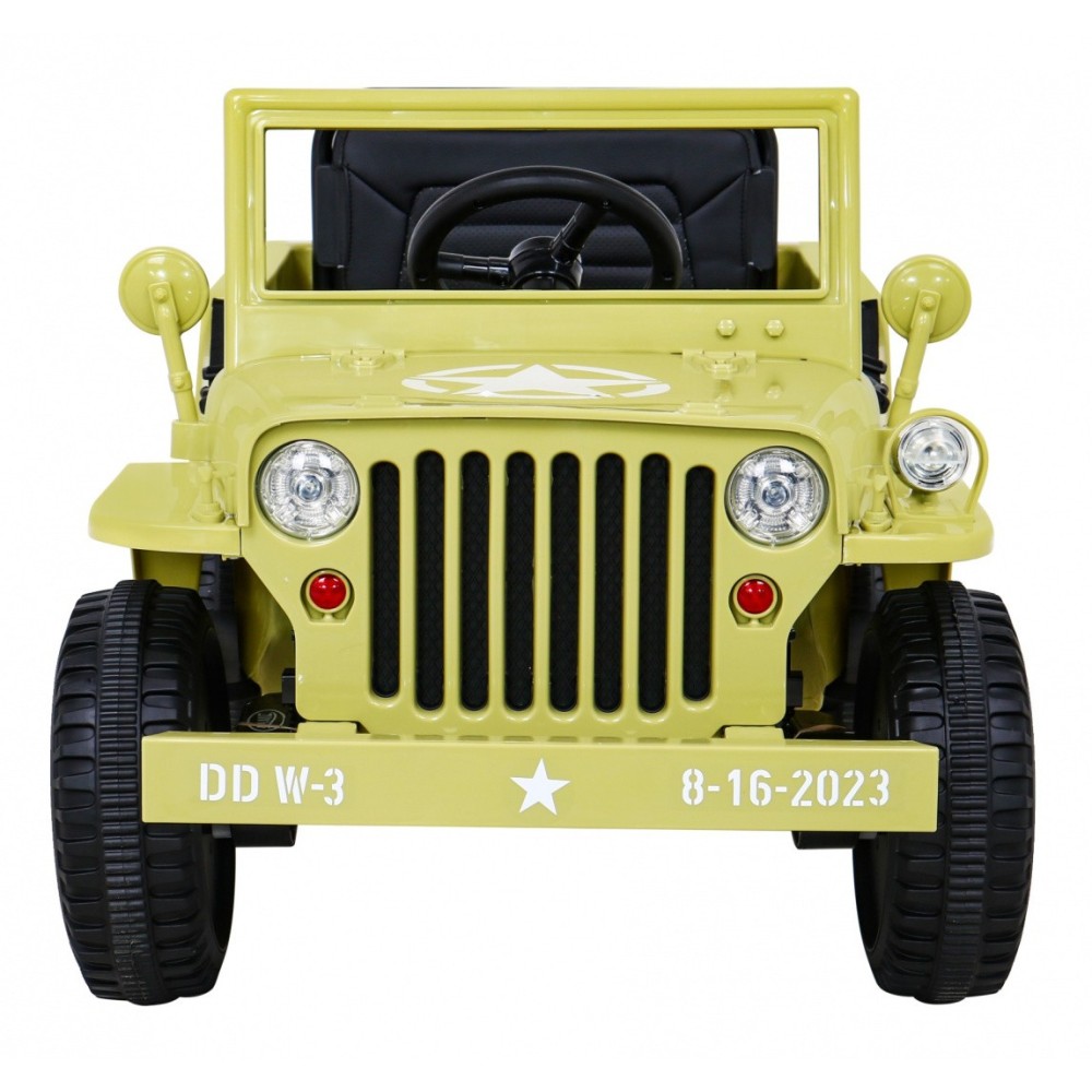 JOKO Elektrické autíčko Jeep Vojenský Retro Military 4x4, kožené sedadlo, penové kolesá, béžové
