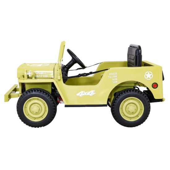 JOKO Elektrické autíčko Jeep Vojenský Retro Military 4x4, kožené sedadlo, penové kolesá, béžové