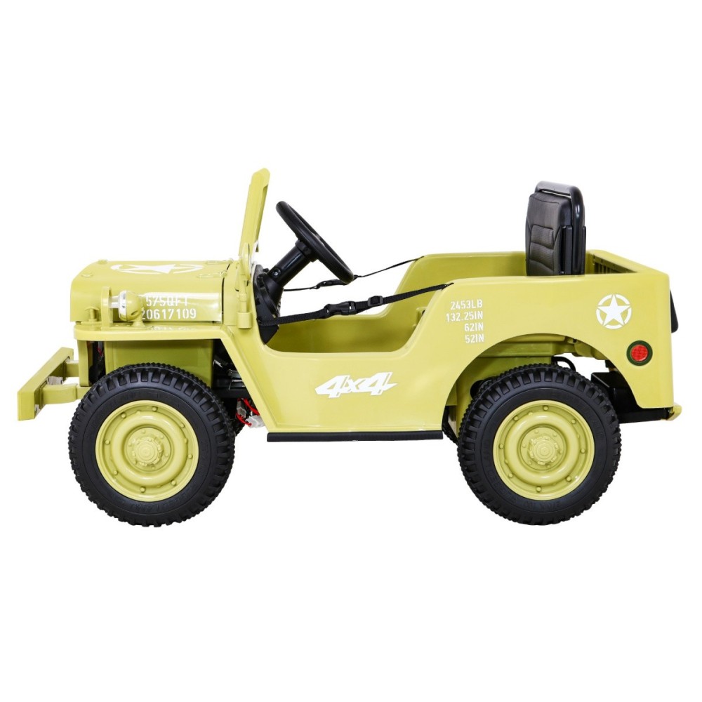 JOKO Elektrické autíčko Jeep Vojenský Retro Military 4x4, kožené sedadlo, penové kolesá, béžové