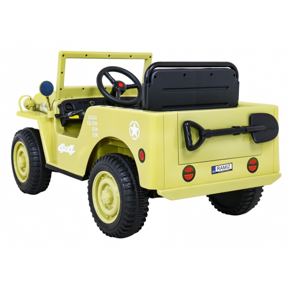 JOKO Elektrické autíčko Jeep Vojenský Retro Military 4x4, kožené sedadlo, penové kolesá, béžové