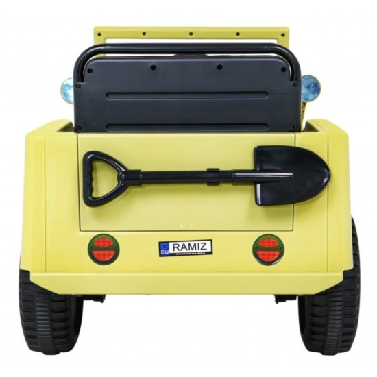 JOKO Elektrické autíčko Jeep Vojenský Retro Military 4x4, kožené sedadlo, penové kolesá, béžové