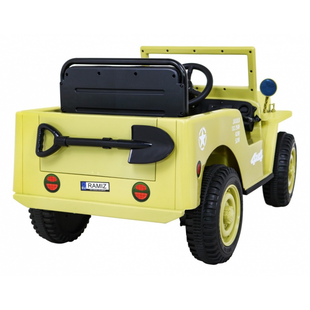 JOKO Elektrické autíčko Jeep Vojenský Retro Military 4x4, kožené sedadlo, penové kolesá, béžové