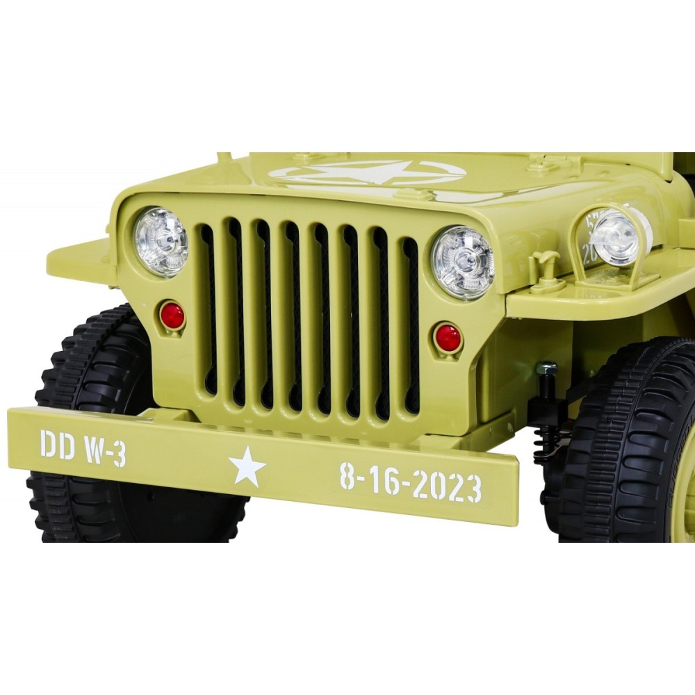 JOKO Elektrické autíčko Jeep Vojenský Retro Military 4x4, kožené sedadlo, penové kolesá, béžové