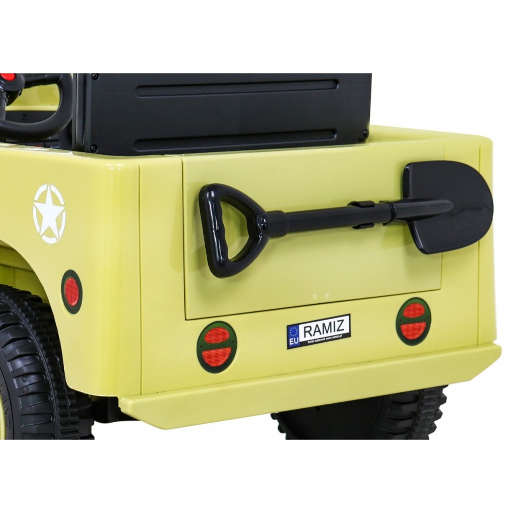JOKO Elektrické autíčko Jeep Vojenský Retro Military 4x4, kožené sedadlo, penové kolesá, béžové