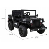 JOKO Elektrické autíčko Jeep Vojenský Retro Military 4x4, kožené sedadlo, penové kolesá, čierne